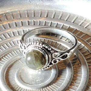 Artisan India Labradorite 925 Sterling Silver Plated Gemstone Ring Size 8.5